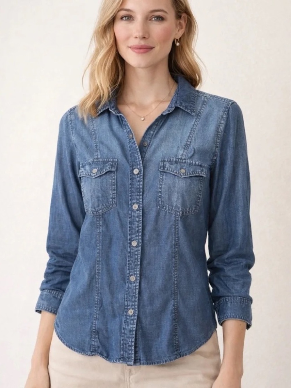 Evereve Cloth and Stone Seamed Denim Shirt - Size M